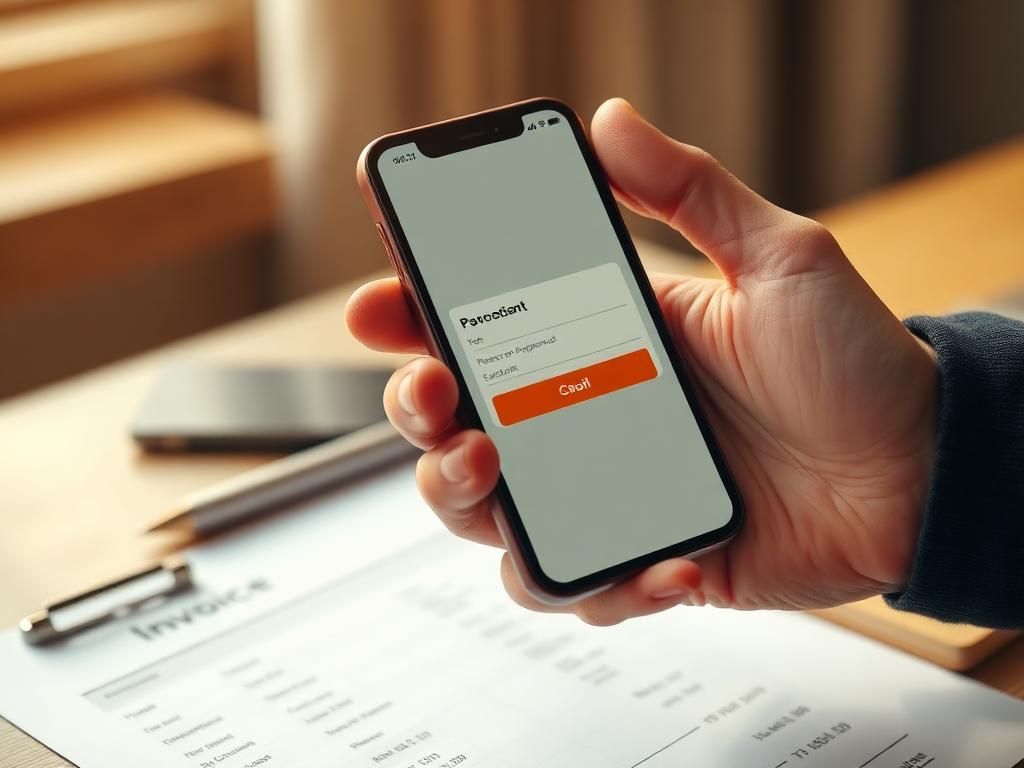 A phone showing a payment confirmation next to a printed invoice