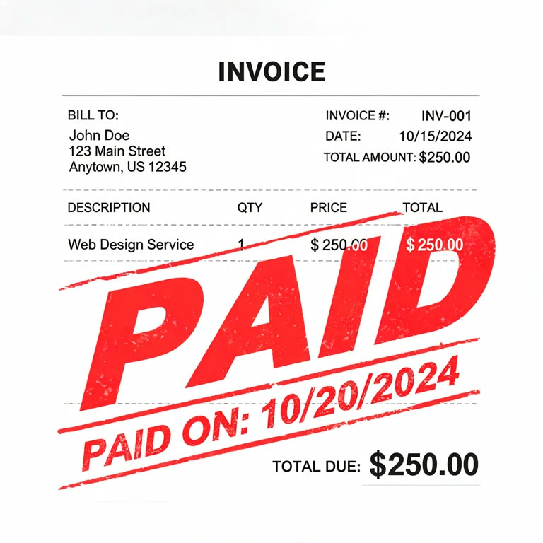 An invoice stamped PAID with the payment date